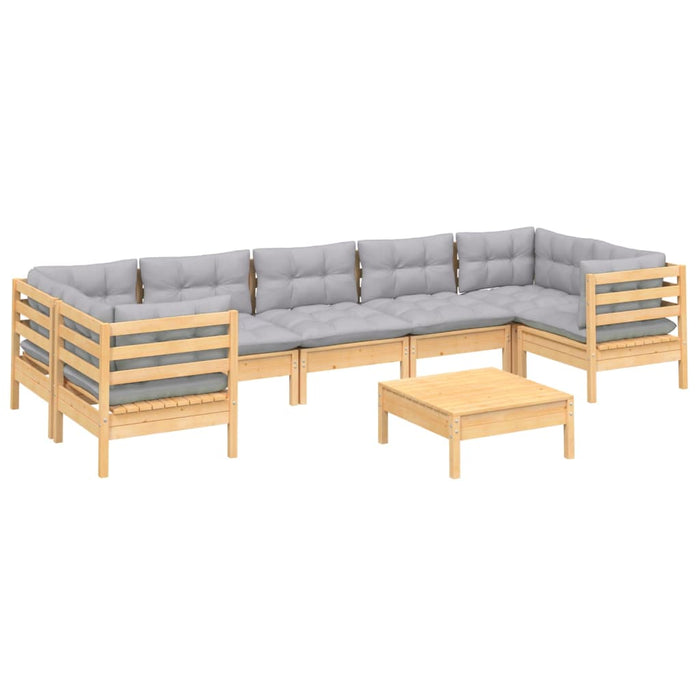 Set mobilier de grădină cu perne, 8 piese, gri, lemn de pin - WALTI WALTI