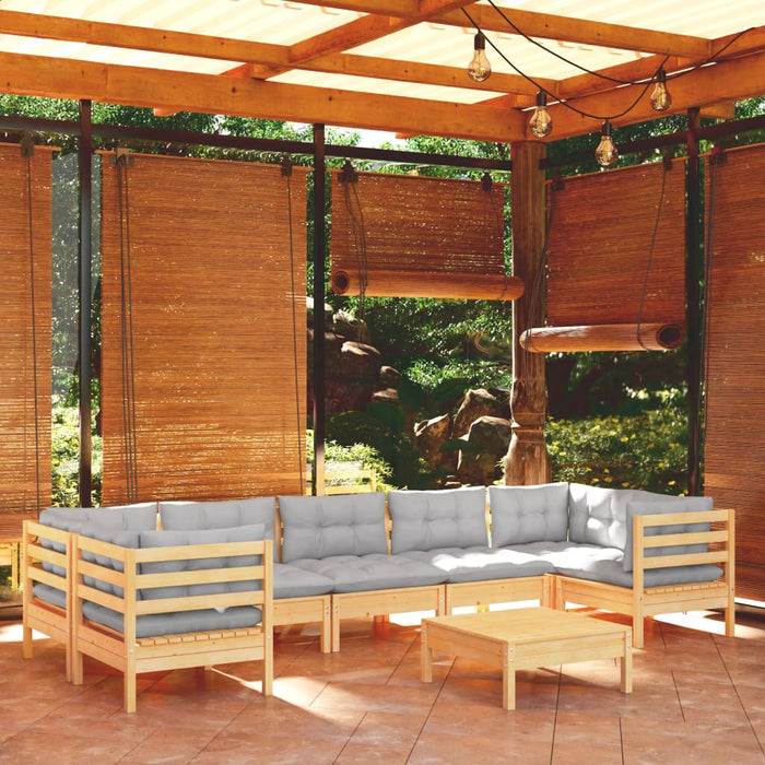 Set mobilier de grădină cu perne, 8 piese, gri, lemn de pin - WALTI WALTI