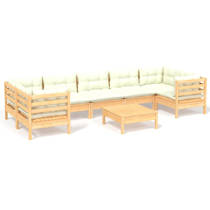 Set mobilier de grădină cu perne, 8 piese, crem, lemn de pin - WALTI WALTI