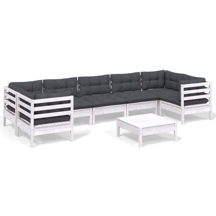 Set mobilier de grădină cu perne, 8 piese, alb, lemn masiv pin - WALTI WALTI