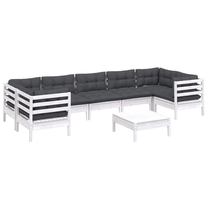 Set mobilier de grădină cu perne, 8 piese, alb, lemn masiv pin - WALTI WALTI