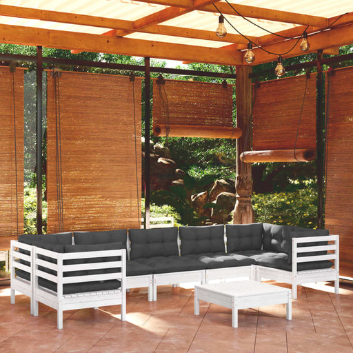 Set mobilier de grădină cu perne, 8 piese, alb, lemn masiv pin - WALTI WALTI