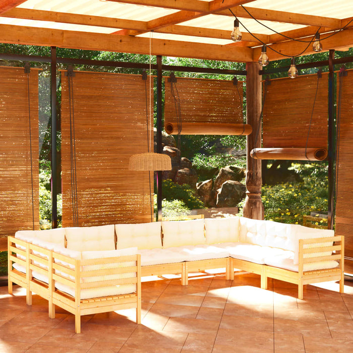 Set mobilier grădină cu perne, 9 piese, crem, lemn de pin - WALTI WALTI
