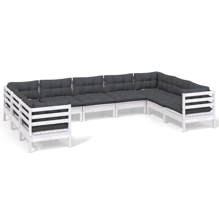 Set mobilier de grădină cu perne, 9 piese, alb, lemn masiv pin - WALTI WALTI