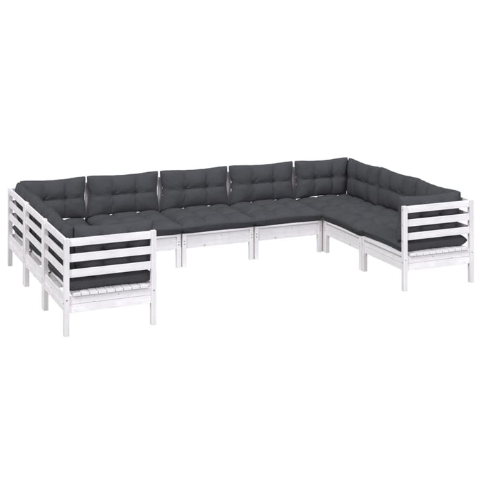 Set mobilier de grădină cu perne, 9 piese, alb, lemn masiv pin - WALTI WALTI