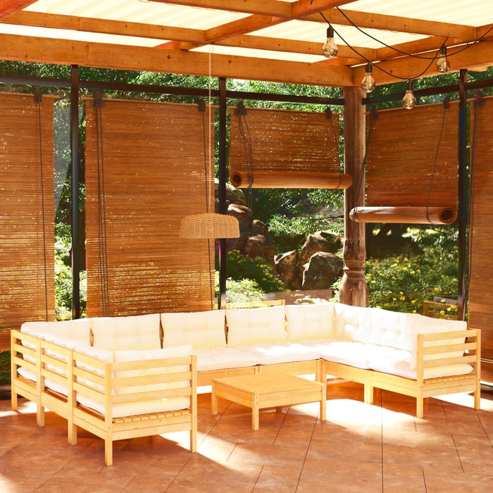 Set mobilier grădină cu perne crem, 10 piese, lemn masiv de pin - WALTI WALTI