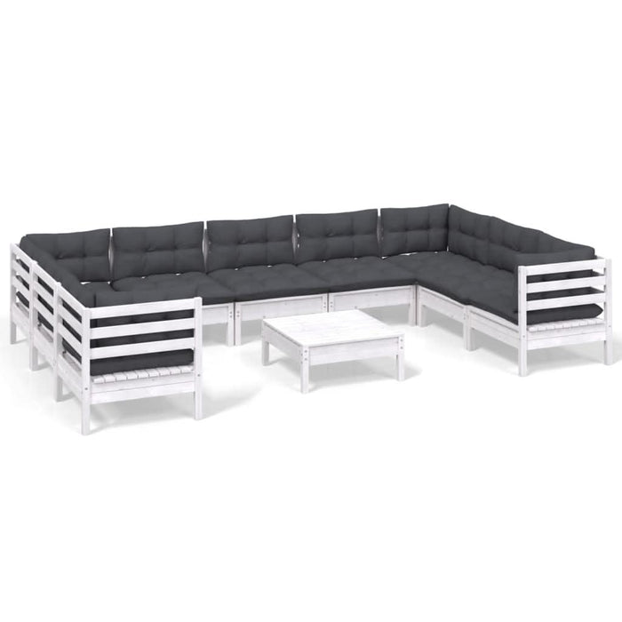 Set mobilier de grădină cu perne, 10 piese, alb, lemn masiv pin - WALTI WALTI