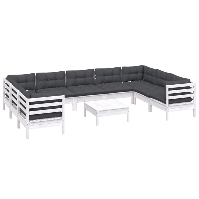Set mobilier de grădină cu perne, 10 piese, alb, lemn masiv pin - WALTI WALTI