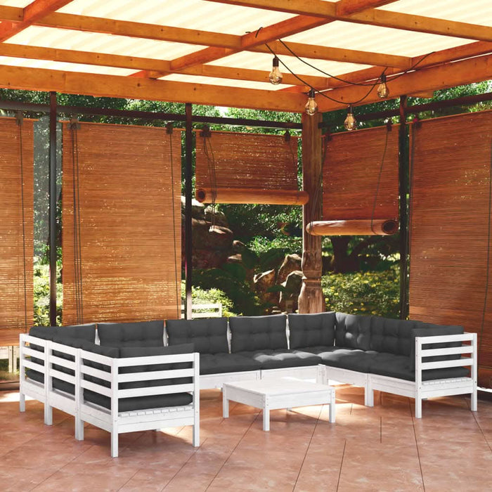 Set mobilier de grădină cu perne, 10 piese, alb, lemn masiv pin - WALTI WALTI