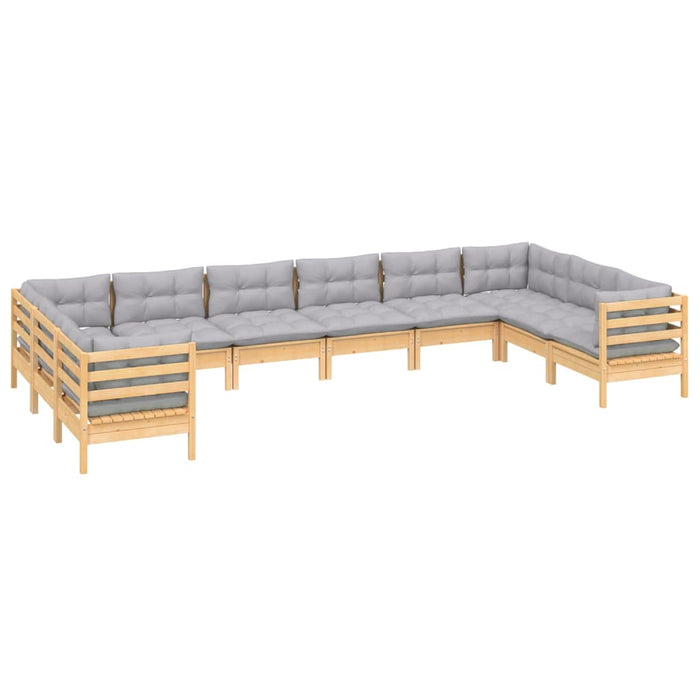Set mobilier de grădină cu perne gri 10 piese lemn masiv de pin - WALTI WALTI