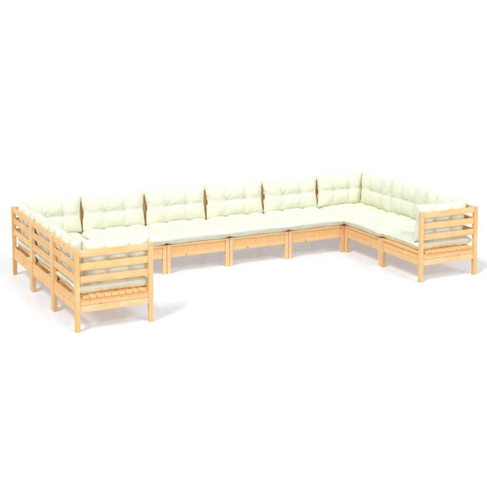 Set mobilier grădină cu perne crem, 10 piese, lemn masiv de pin - WALTI WALTI