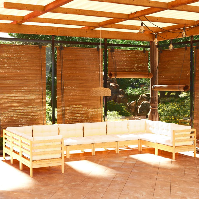 Set mobilier grădină cu perne crem, 10 piese, lemn masiv de pin - WALTI WALTI