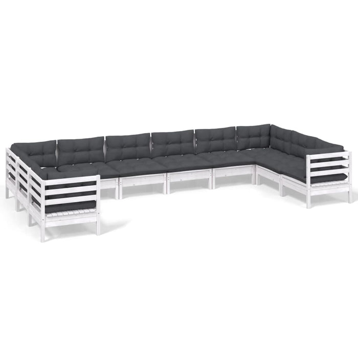 Set mobilier de grădină cu perne, 10 piese, alb, lemn masiv pin - WALTI WALTI