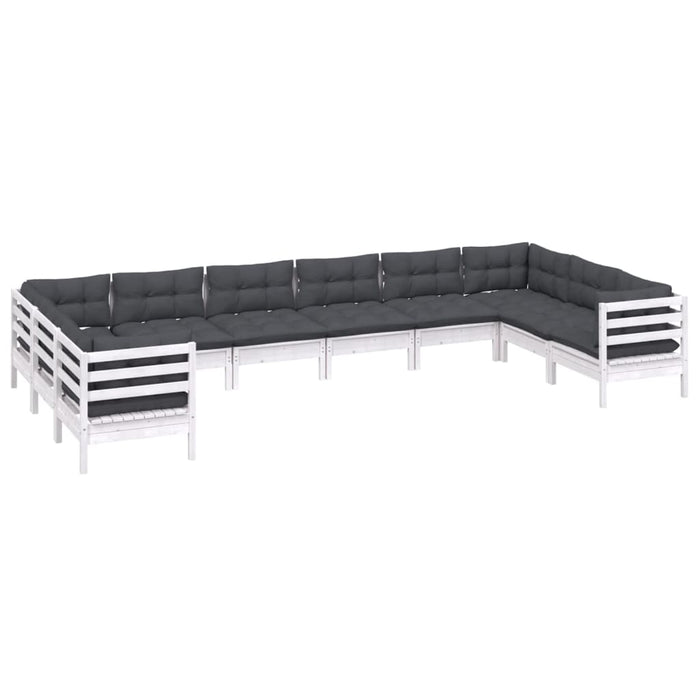 Set mobilier de grădină cu perne, 10 piese, alb, lemn masiv pin - WALTI WALTI