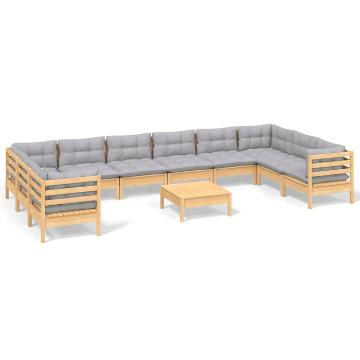 Set mobilier de grădină cu perne, 11 piese, gri, lemn masiv pin - WALTI WALTI