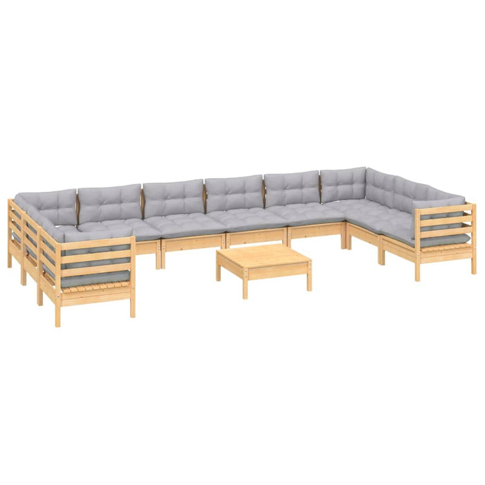 Set mobilier de grădină cu perne, 11 piese, gri, lemn masiv pin - WALTI WALTI