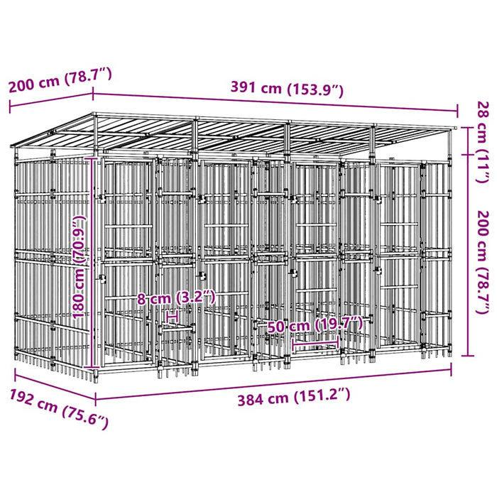 Padoc pentru câini de exterior cu acoperiș, 7,37 m², oțel WALTI