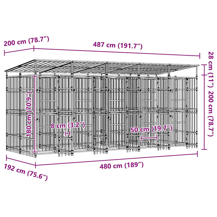 Padoc pentru câini de exterior cu acoperiș, 9,22 m², oțel WALTI
