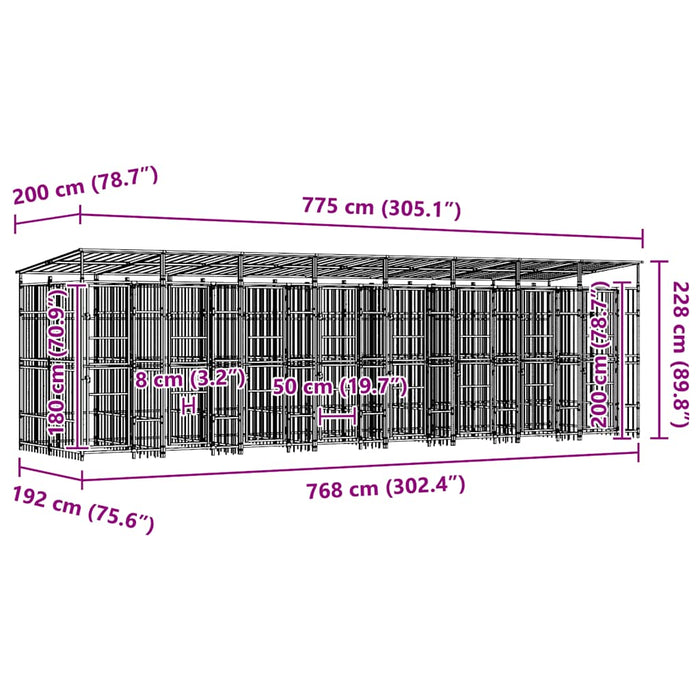 Padoc pentru câini de exterior cu acoperiș, 14,75 m², oțel - WALTI WALTI