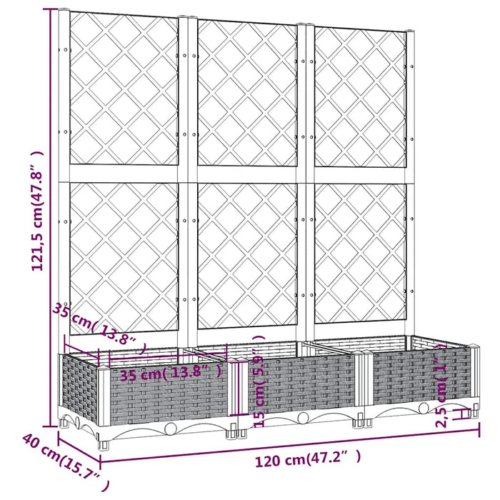 Jardinieră de grădină cu spalier,albastru gri,120x40x121,5 cm, PP WALTI