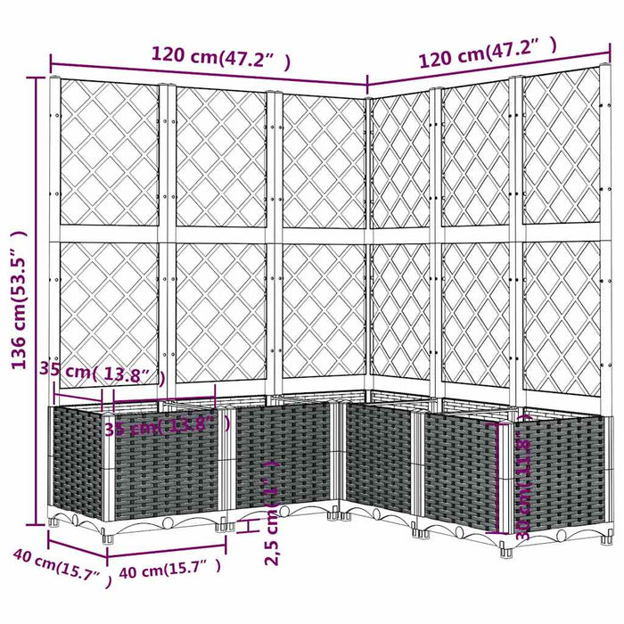 Jardinieră de grădină cu spalier,albastru gri, 120x120x136 cm, PP WALTI