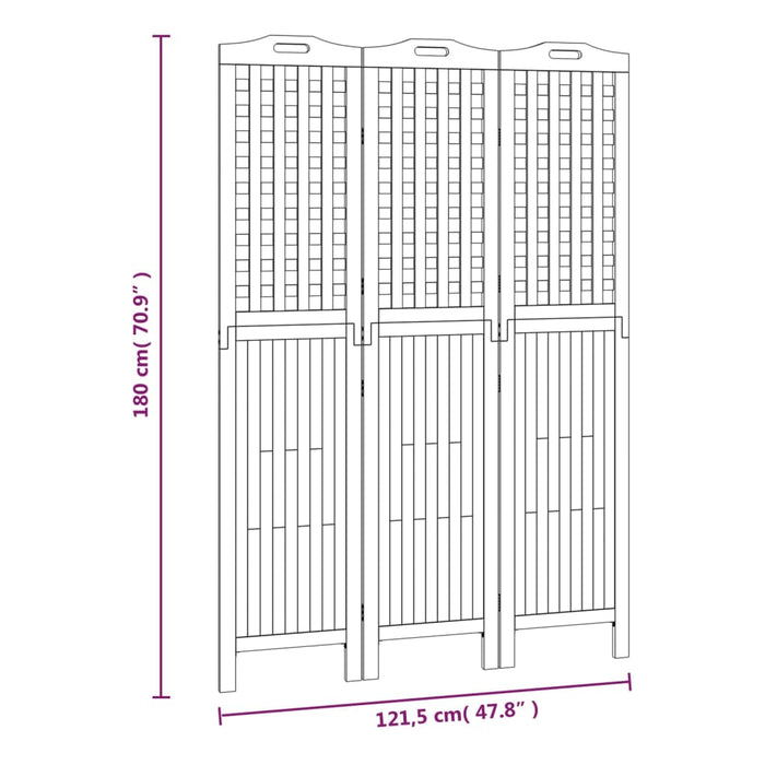 Paravan de cameră 3 panouri 121,5x2x180 cm lemn masiv de acacia - WALTI WALTI