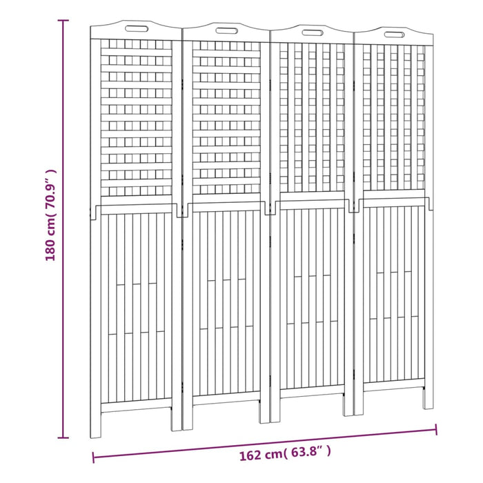 Paravan de cameră 4 panouri 162x2x180 cm lemn masiv de acacia - WALTI WALTI