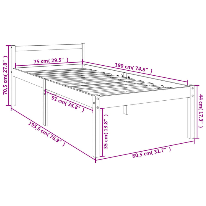 Pat pentru seniori mic single, 75x190 cm, lemn masiv de pin - WALTI WALTI