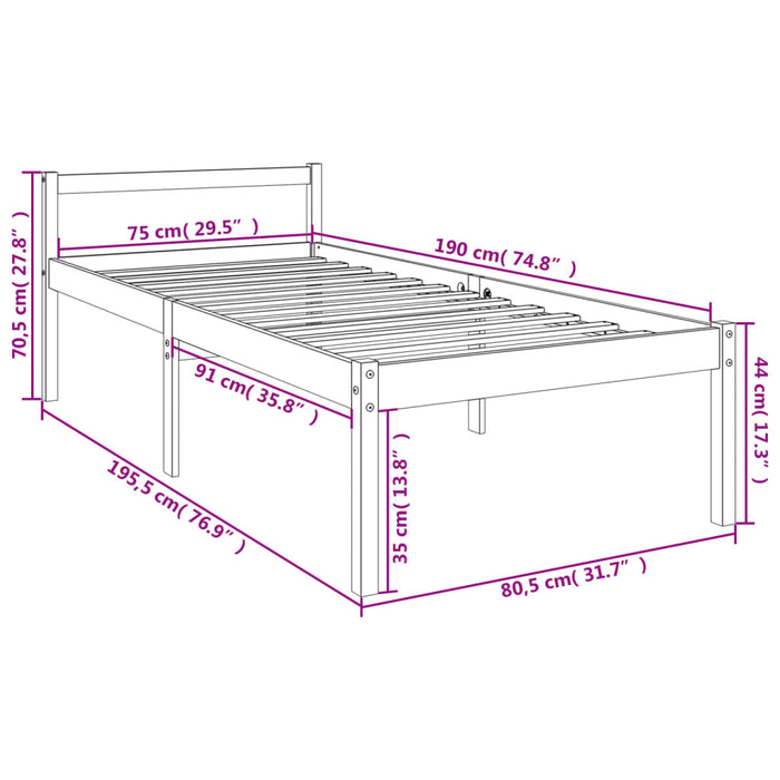 Pat pentru seniori mic single, alb, 75x190 cm, lemn masiv pin - WALTI WALTI
