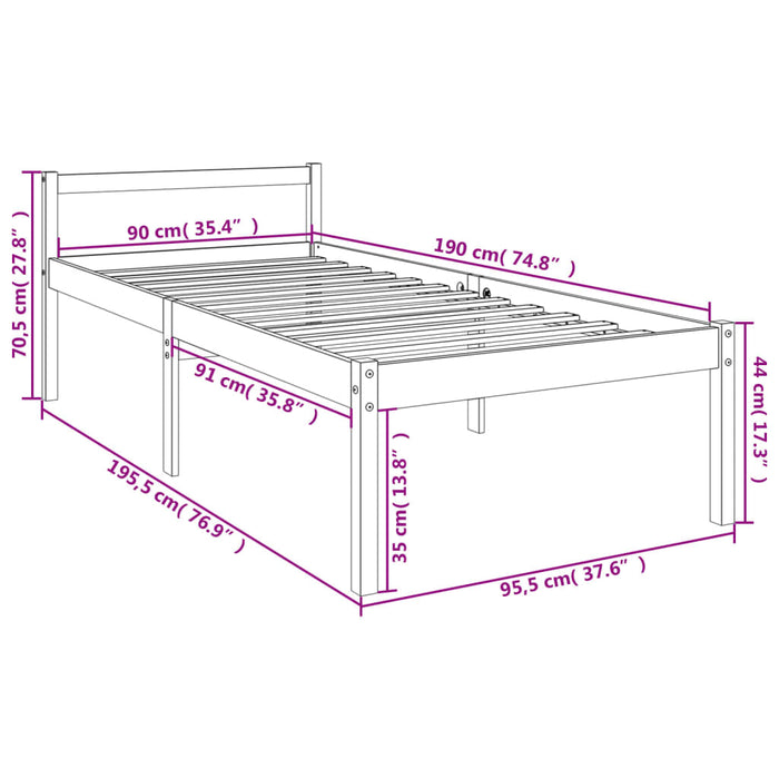 Pat pentru seniori single, alb, 90x190 cm, lemn masiv de pin - WALTI WALTI