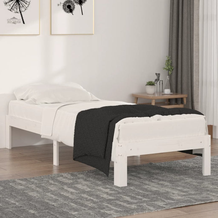 Cadru de pat mic single, alb, 75x190 cm, lemn masiv - WALTI WALTI
