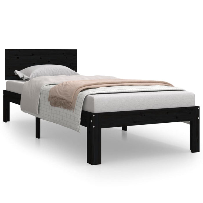 Cadru de pat mic single, negru, 75x190 cm, lemn masiv WALTI