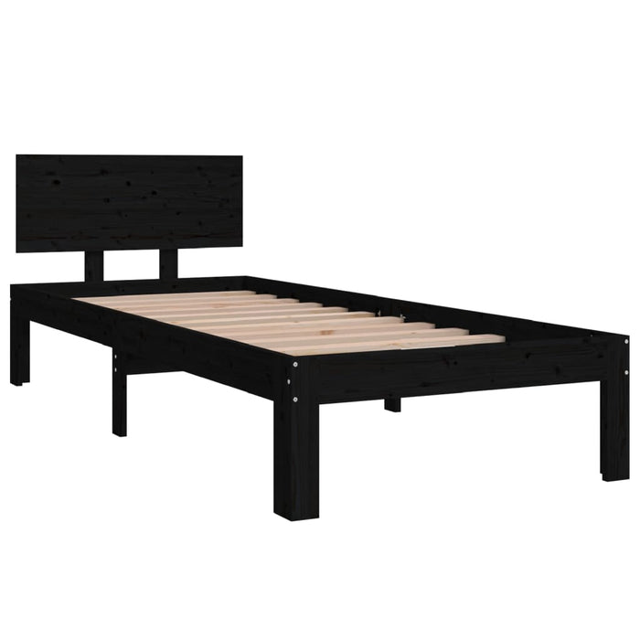 Cadru de pat mic single, negru, 75x190 cm, lemn masiv WALTI