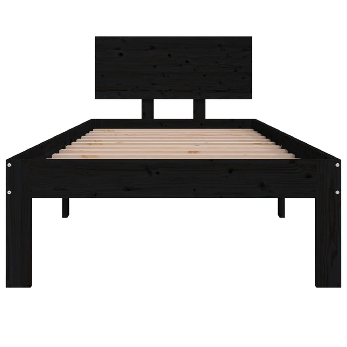 Cadru de pat mic single, negru, 75x190 cm, lemn masiv WALTI