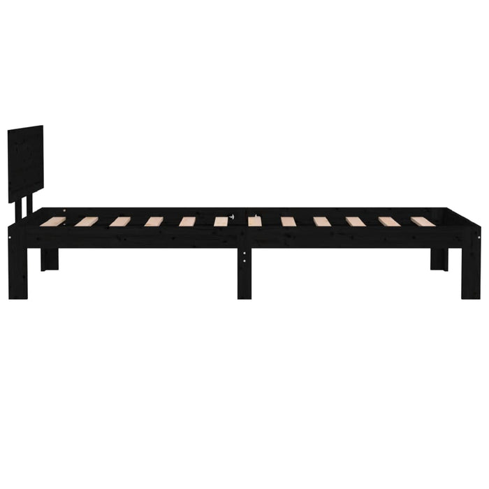 Cadru de pat mic single, negru, 75x190 cm, lemn masiv WALTI