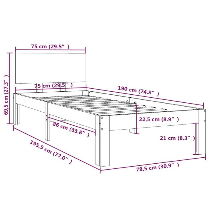 Cadru de pat mic single, negru, 75x190 cm, lemn masiv WALTI