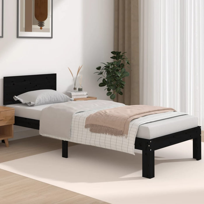 Cadru de pat mic single, negru, 75x190 cm, lemn masiv WALTI