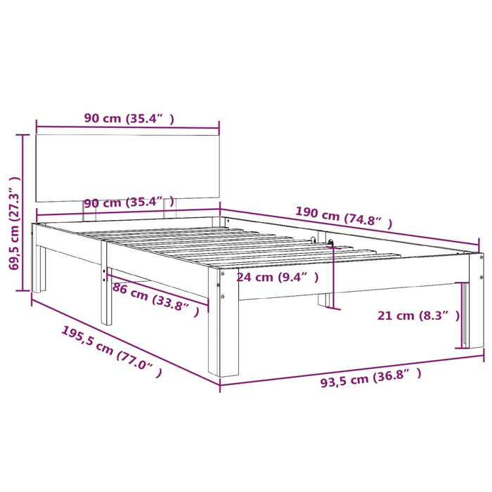 Cadru de pat single, 90x190 cm, lemn masiv - WALTI WALTI