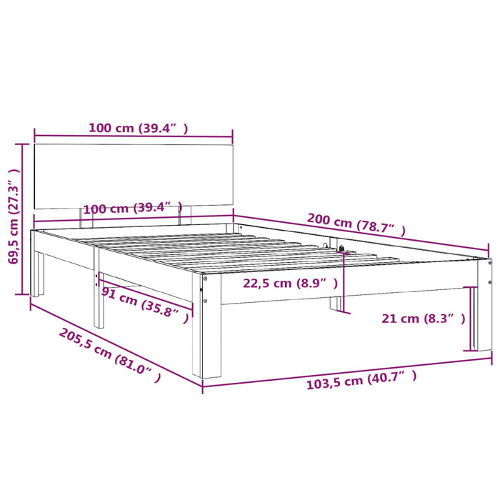 Cadru de pat, alb, 100x200 cm, lemn masiv de pin - WALTI WALTI