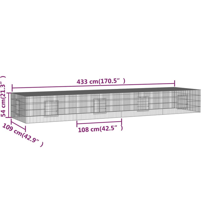 Cușcă pentru iepuri, 4 panouri, 325x109x54 cm, fier galvanizat - WALTI WALTI