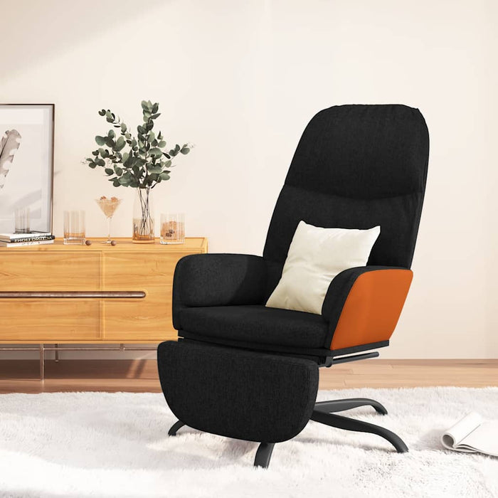 Scaun de relaxare cu taburet, negru, material textil WALTI