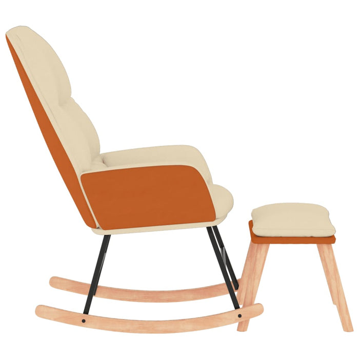 Scaun balansoar cu taburet, crem, textil WALTI