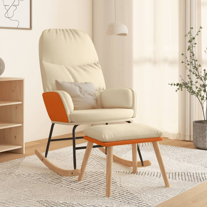 Scaun balansoar cu taburet, crem, textil WALTI