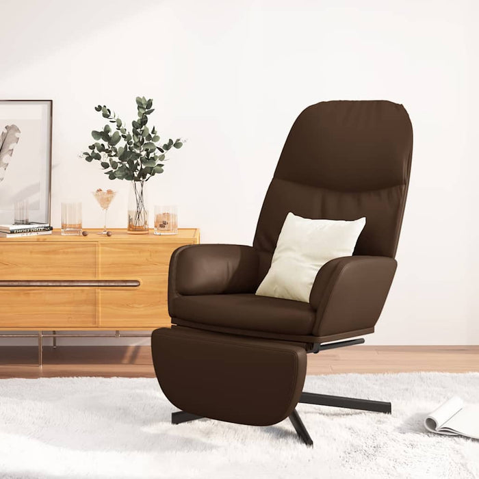 Scaun de relaxare cu taburet, maro, piele ecologică WALTI