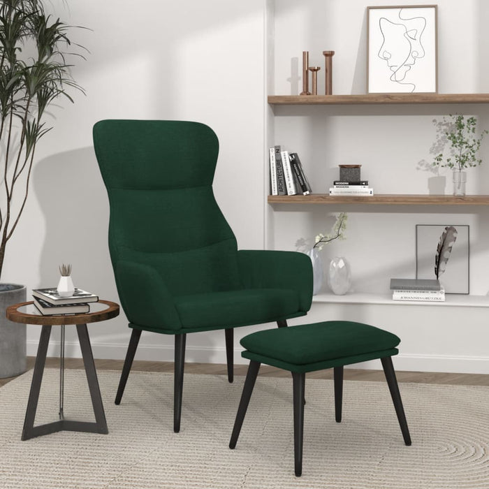 Scaun de relaxare cu taburet, verde închis, catifea WALTI