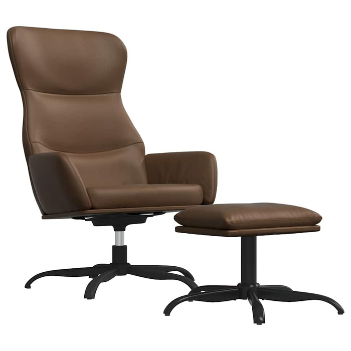 Scaun de relaxare cu taburet, maro, piele ecologică WALTI