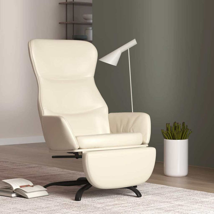 Scaun de relaxare cu taburet, crem, piele ecologică WALTI