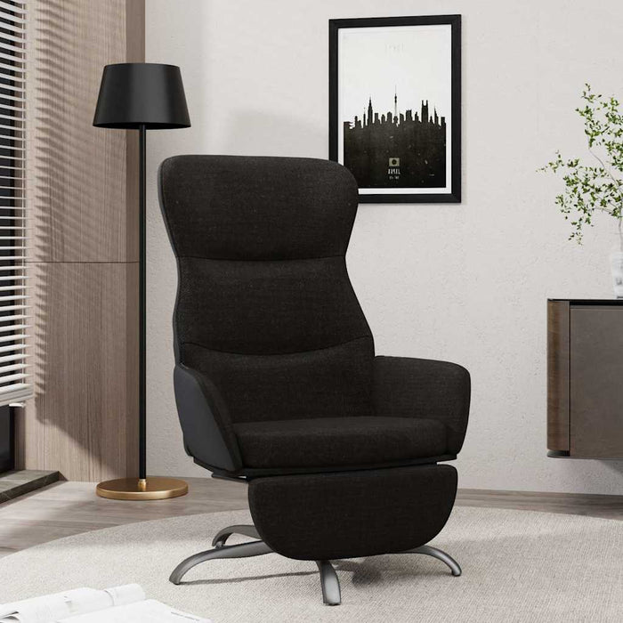 Scaun de relaxare cu taburet, negru, material textil WALTI