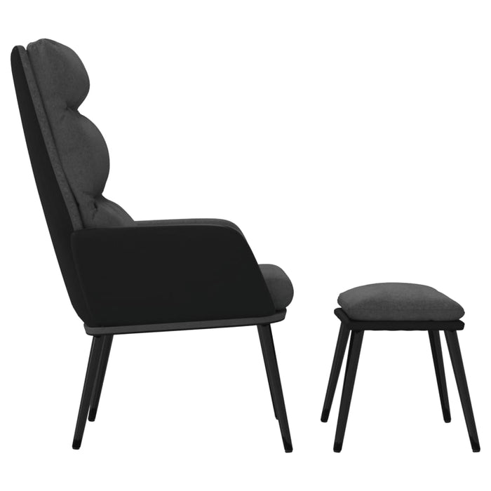 Scaun relaxare cu taburet, gri închis, textil/piele ecologică WALTI