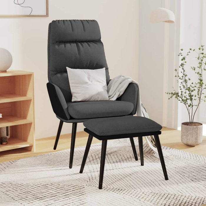 Scaun relaxare cu taburet, gri închis, textil/piele ecologică WALTI